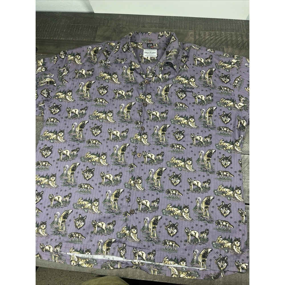 David Carey Originals Shirt Mens 2XL Wolf Print Short Sleeve Button Up AOP‎